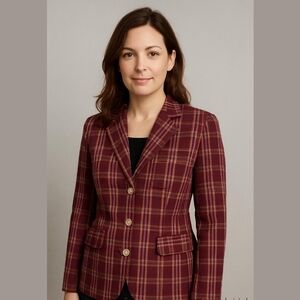 NWY Buffalo David Bitton jacket, maroon w/multicolored plaid, size M